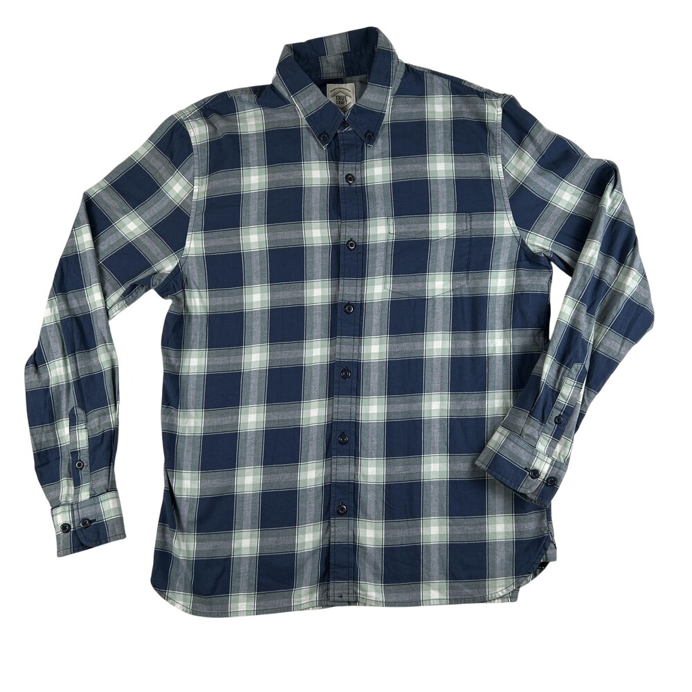 True Craft Shirt Mens Large Blue Plaid Long Sleeve Button Up Casual Stretch